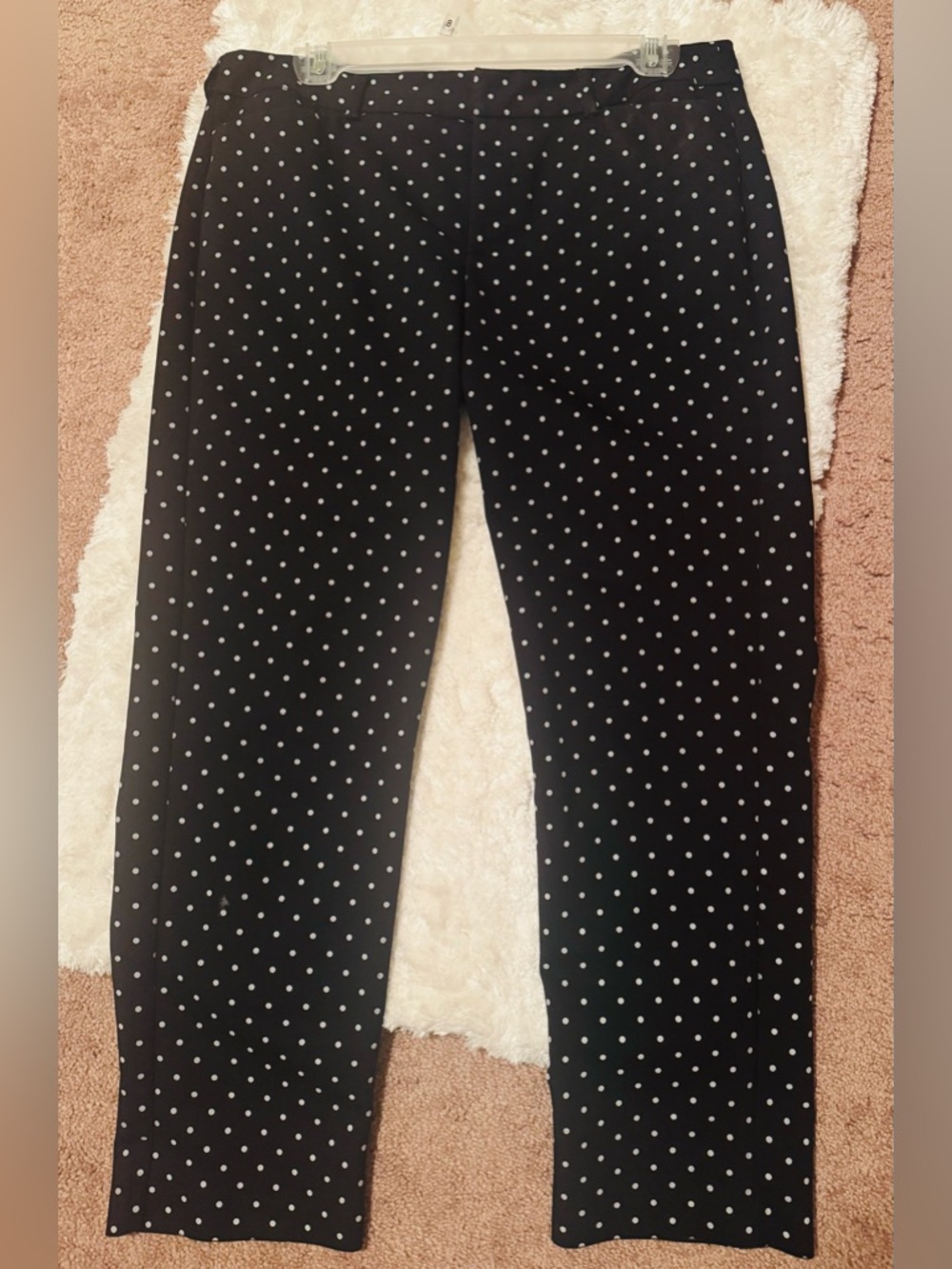 Elle Black Cropped Pants with White Polka Dots, Size 8